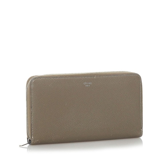 CELINE Drummed Calfskin Large Zip Around Multifunction Wallet Souris - Picture 2 of 9